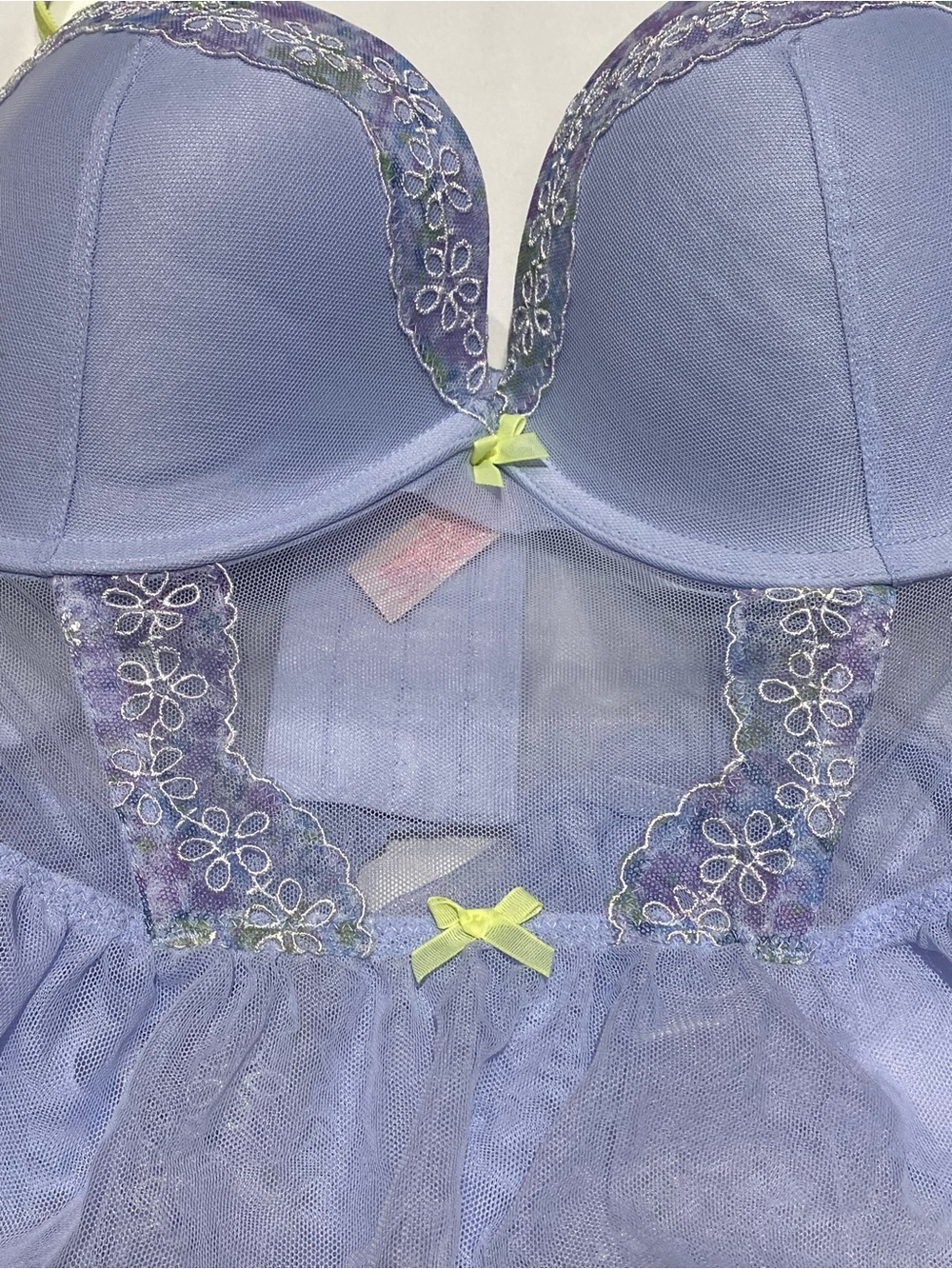 Victoria's Secret Dream Angels Lavender Floral Mesh Babydoll Corset, size 36D - Picture 3 of 7